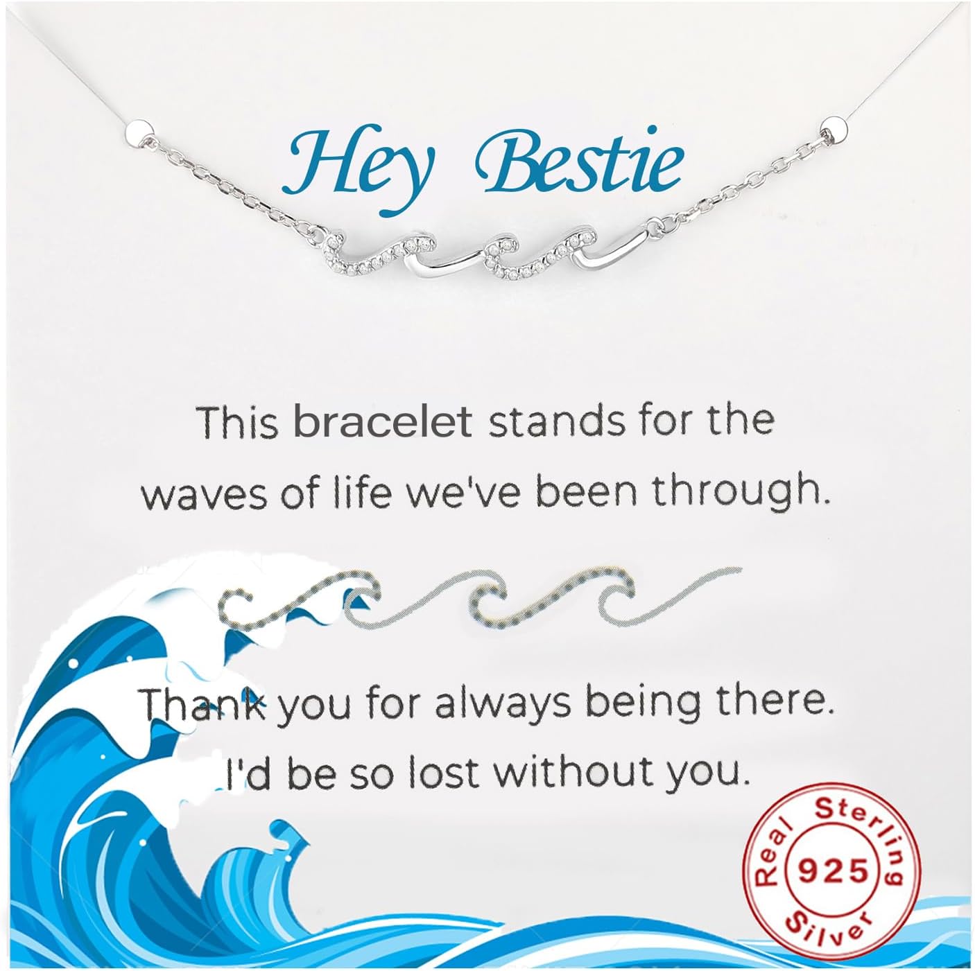 Valentines Day Gifts for Her,Best Friends Gifts for Women,Bestie Gifts for Woman, Friendship Bracelets,925 Sterling Silver Wave Bracelet Gift for Friends Birthday Gift Graduation,BFF Gift,Valentine's Day