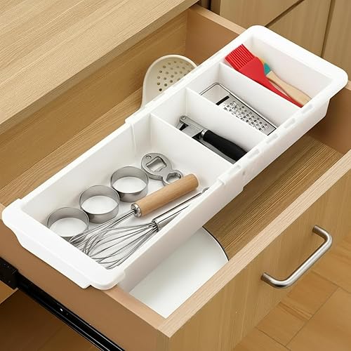 Enhon Organizador de cajones deslizante expandible para cajones de cocina, bandeja organizadora de cajones profundos con divisores ajustables,