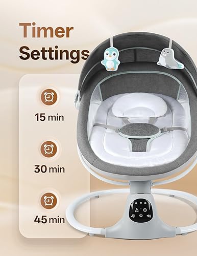 Miniatura 3 de Columpio eléctrico para bebés y niños pequeños, balancín portátil con arnés de 5 puntos, 5 velocidades de balanceo, Bluetooth, 12 canciones de cuna