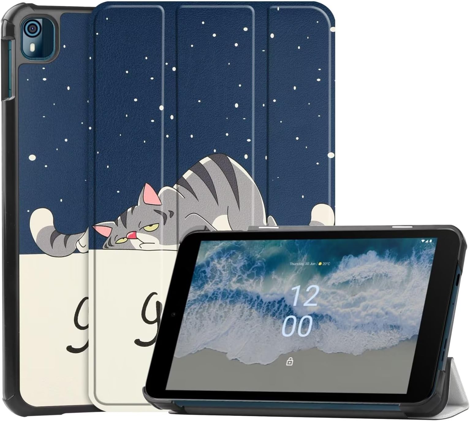Tablet Cover for Nokia T10 8" (2022 Release), Utra Thin Slim Folio Stand Lightweight PU Leather Case for Nokia T10 2022 (Model: TA-1472) 8 inch (Good Night)