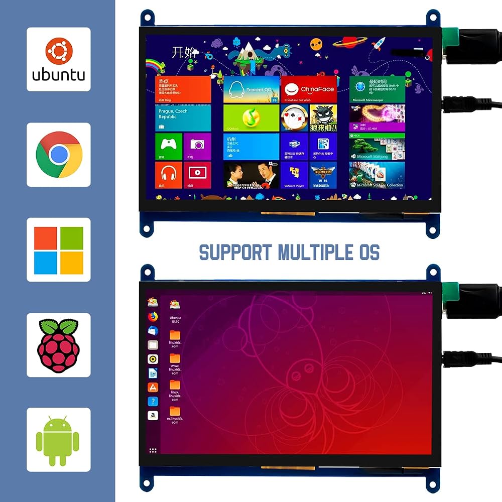 Hosyond 7 Inch IPS LCD Touch Screen Display Panel 1024×600 Capacitive Screen HDMI Monitor for Raspberry Pi5/Pi4/Pi3/ZERO W, BB Black, Windows 10 8 7