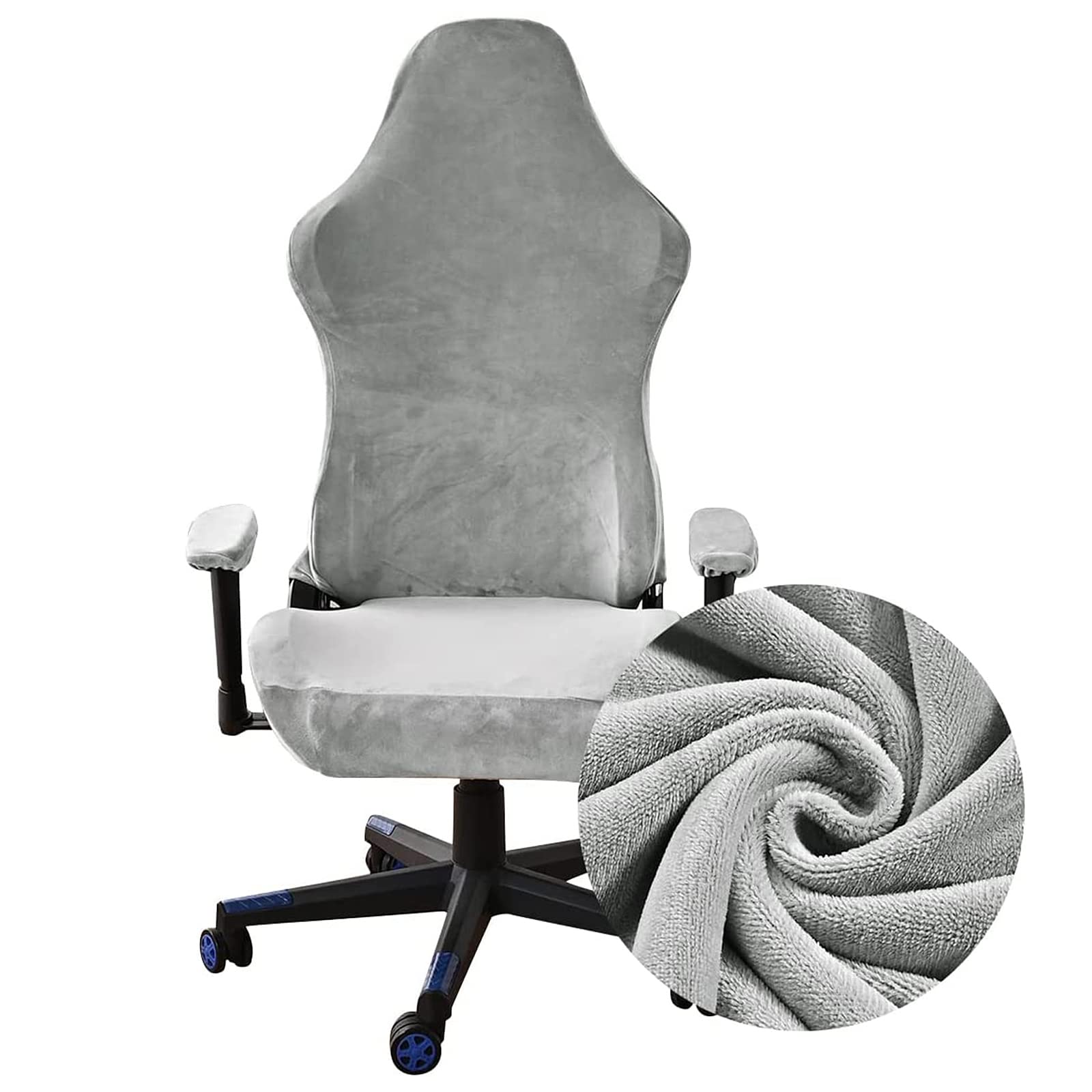 Mswborml Terciopelo Funda Silla Gaming Universal, Ergonómico Funda para Silla Gaming Anti Gatos, Funda para Silla de Oficina Elástica, Antideslizante Fundas para Sillas de Juegos,Light Gray