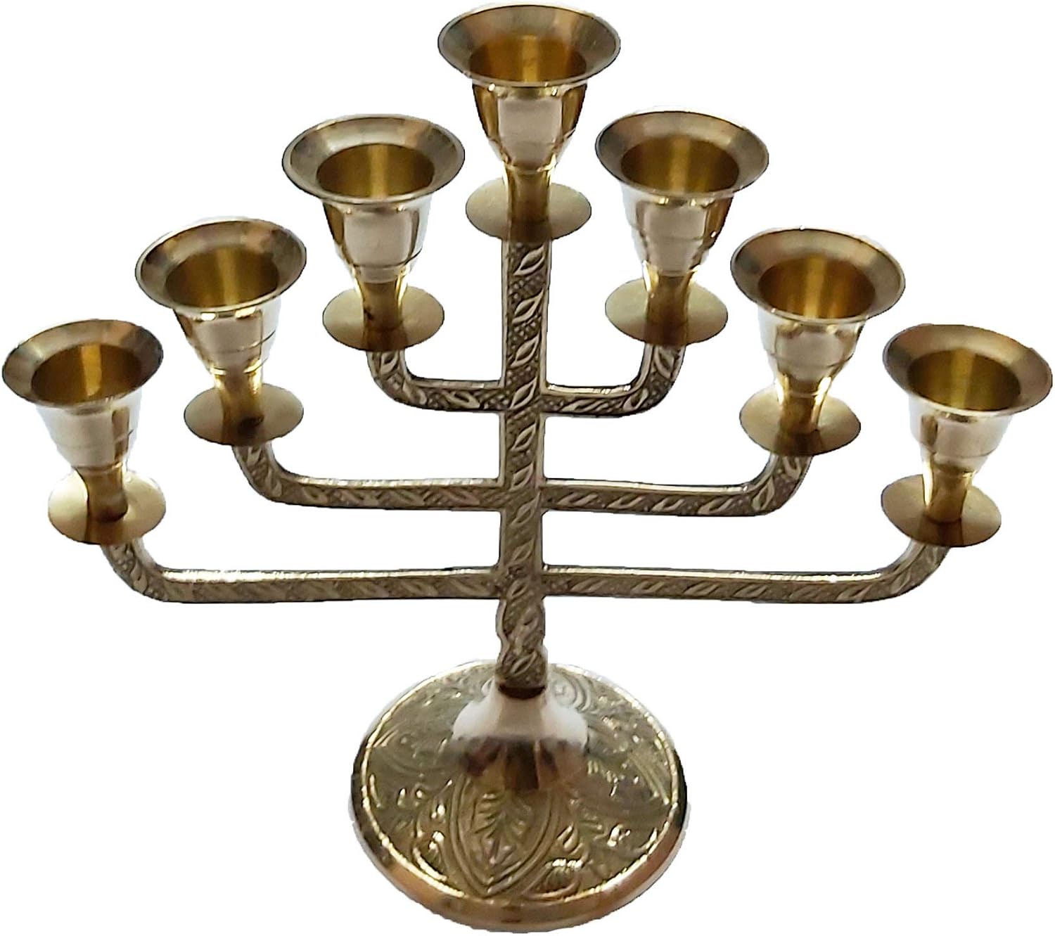 Brass Menorah Candle Holder 7 Branches Fancy Vintage Candle Stand Height 8.5 inches Candle Stands for Living Room for Table Candle Holders Candlestick Holder Metal Pillar Wedding Gift Centerpiece