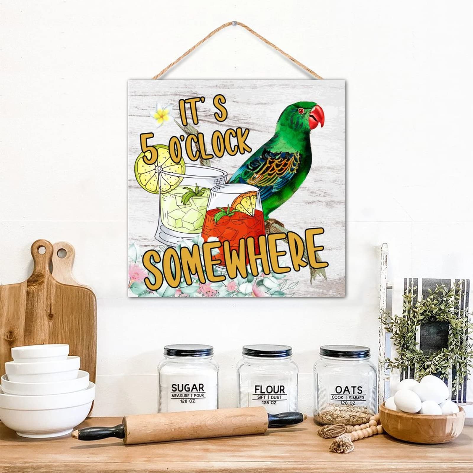 Panneau bois suspendre It's Five O'clock Somewhere décoration murale maison