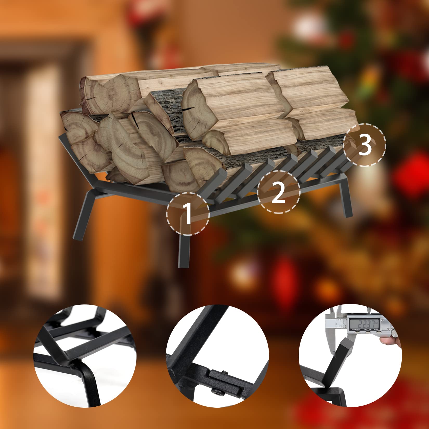 UNHO Braciere Camino Brucialegna Legna: Griglia per Camino a Legna Culle Portalegna in Ghisa Porta Legna accessori Attrezzi Caminetto in Ferro, Robusto, interno, esterno Totale 67x35cm, Portata 30kg