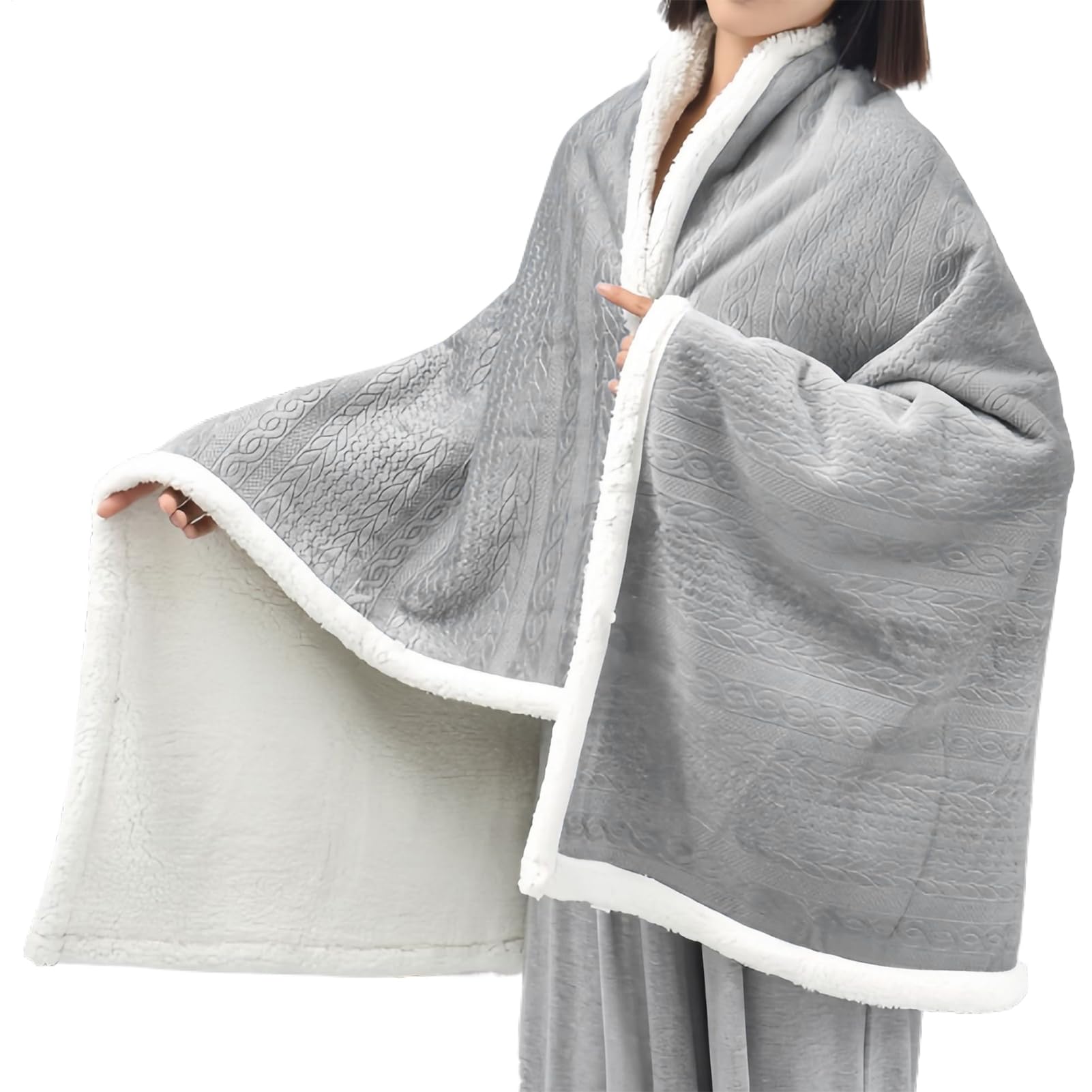 Generisch Poncho da donna, invernale, caldo, poncho da donna, in pile, portatile, coperta, comoda coperta con bottoni, per letto, divano, ufficio