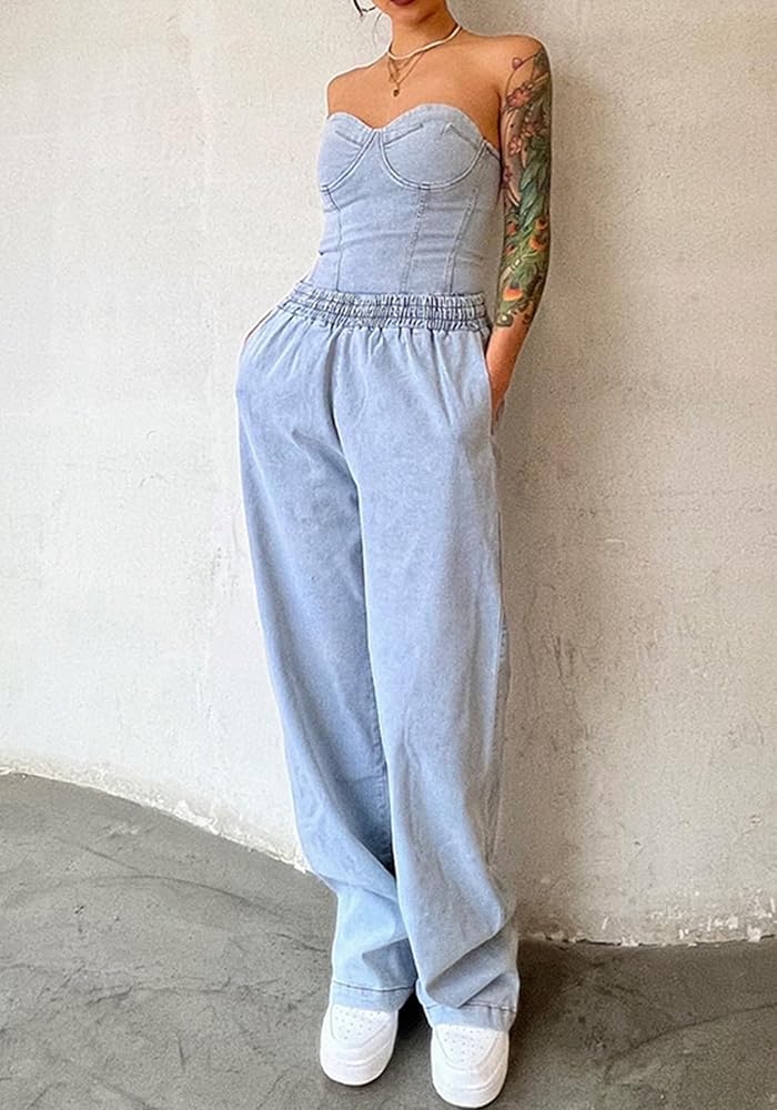 Amazon.com: Ecirod Womens Denim 2 Piece Outfits Sexy