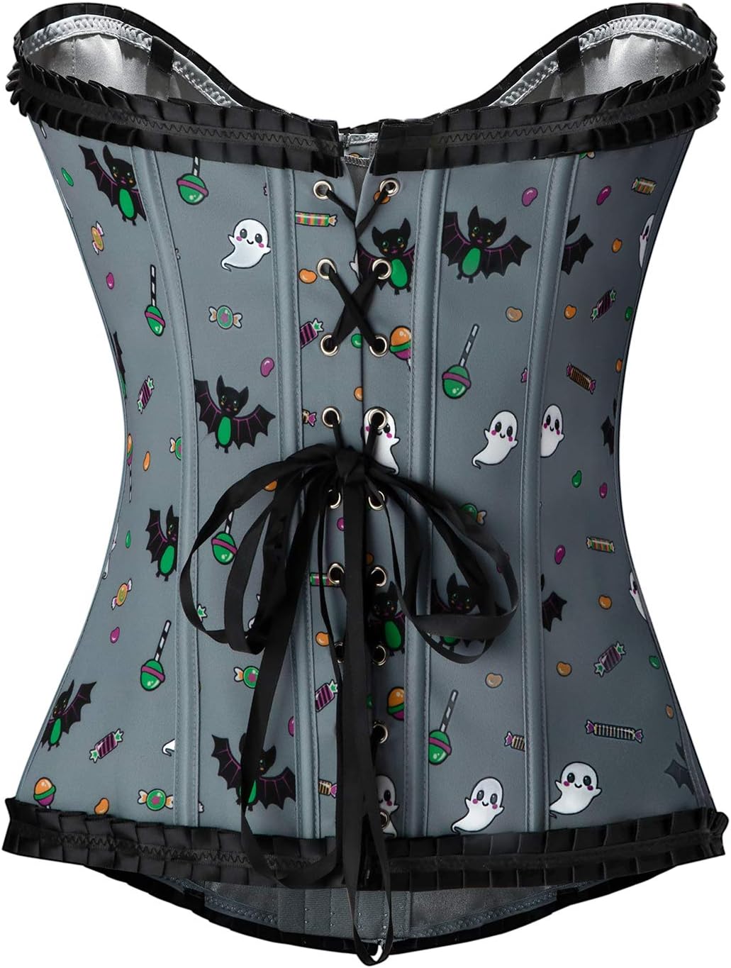 Littleforbig Women's Lace Up Boned Overbust Corset Bustier Bodyshaper Top - Sugar Bat Pattern - Image 5