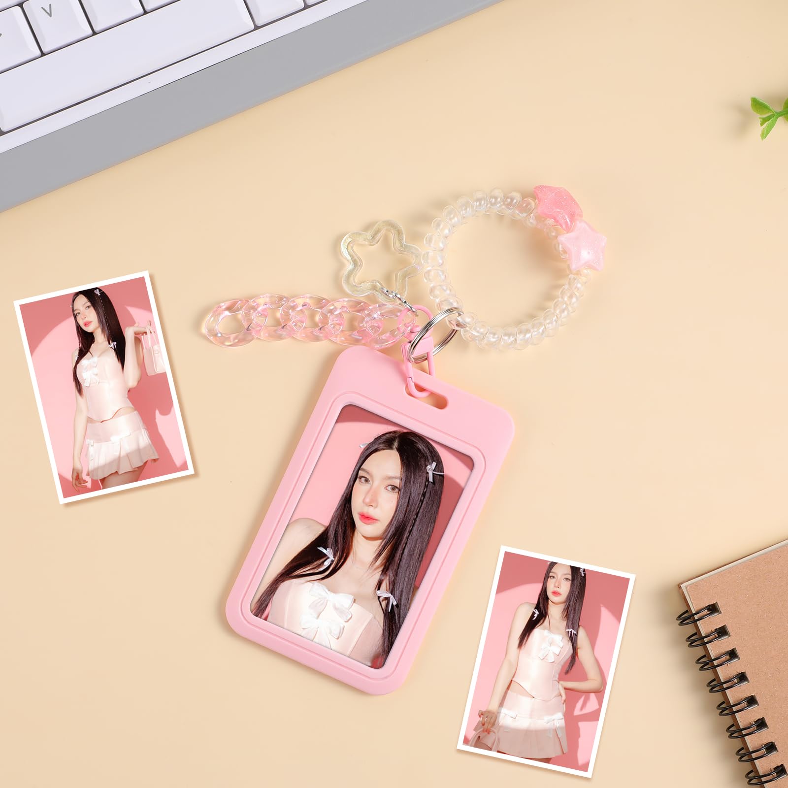 Amaxiu Porta carta fotografiche kpop in acrilico, cornice esposizione fotografica, organizer con portachiavi (rosa B)