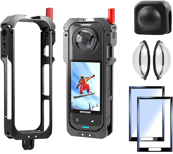 ULYVU 6-in-1 Accessories Kit for Insta360 X5, Included Insta 360 X5 Premium Lens Guard, Metal Protective Case, 2 Pack of Tempered Glass Film Screen Protector, Silicone Protective Cover Bundle Kit