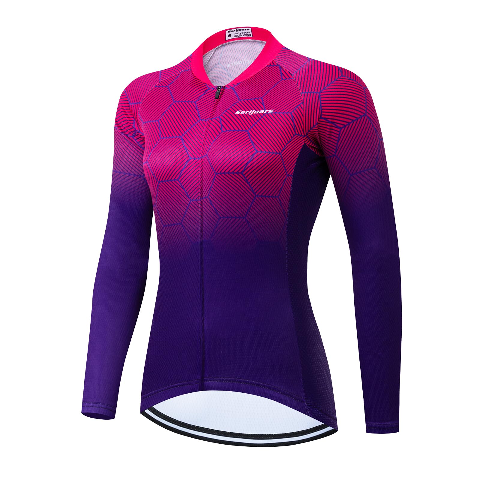 Women's Long Sleeve Cycling Jersey, Quick Dry Bike Top with Reflective Strip, Zipper and Pockets