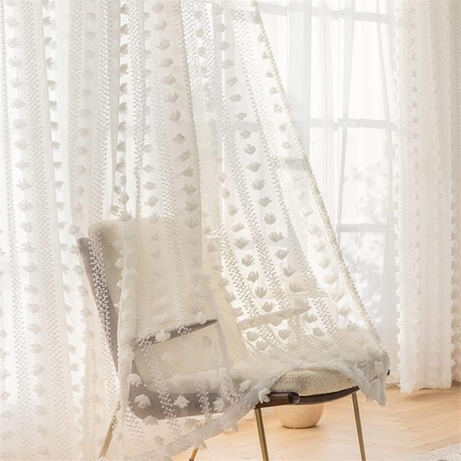Rideaux fenêtre voilage salon transparent blanc 107x183cm œillets Beydodo 2 pièces