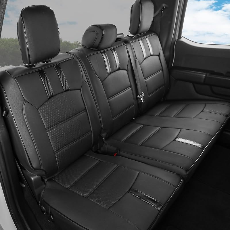 Capa para Banco Traseiro Ford F-150 SuperCrew em Couro Sintético Preto e Fibra de Carbono coverdream