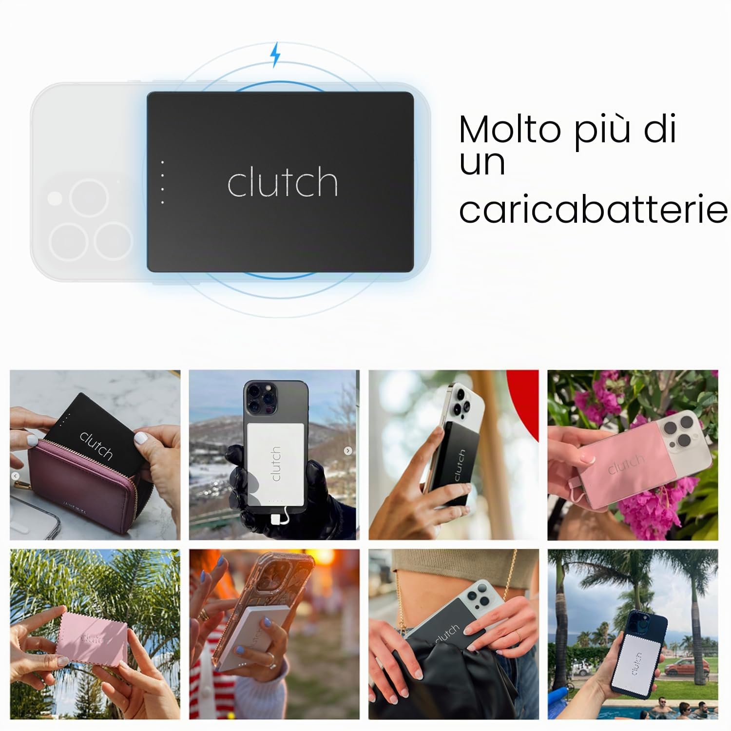 Clutch Pro – Caricabatterie portatile più sottile al mondo – Power Bank USB-C 5000 mAh – Cavo magnetico integrato – Caricabatterie da viaggio approvato TSA – iPhone 15/16/17 e Android – Nero