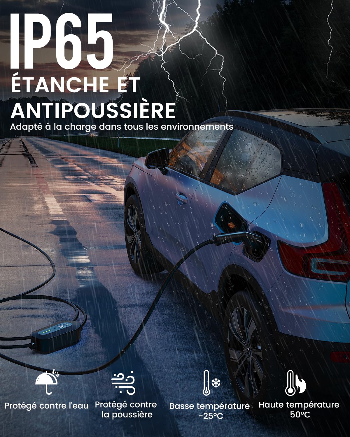 EzGoGo Chargeur Voiture Electrique 3,68 KW, 7 m, 6-16 A, Cable Recharge Voiture Electrique Type 2 avec écran LCD réglable & Indice IP65, pour Toutes Voitures électriques et PHEV (Norme IEC 62196-2)