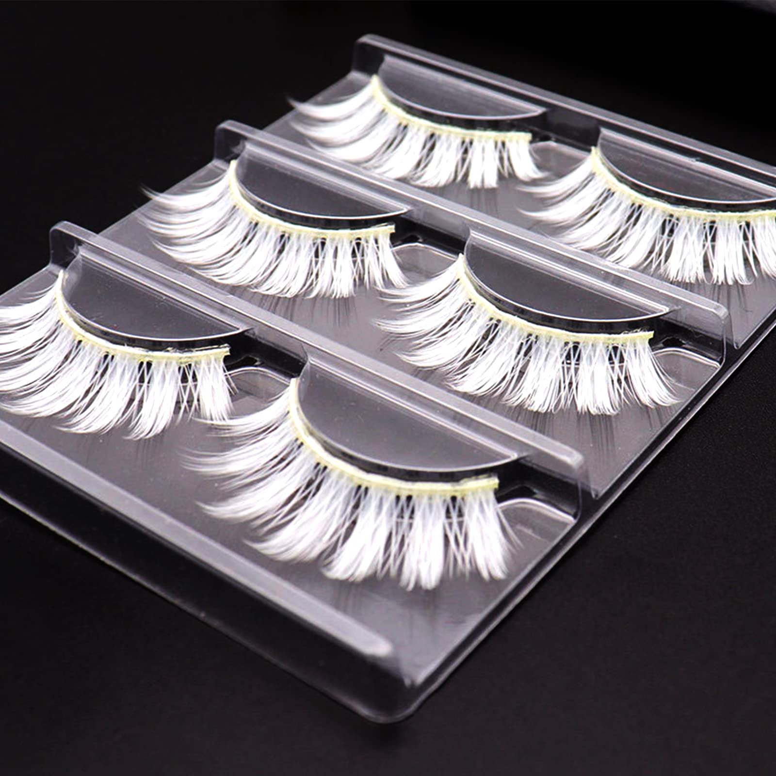 3Pairs White False Eyelashes Natural Look Eye Lashes Wispy Faux Mink Lashes,Reusable Strip Lashes 3D Fluffy White Fake Eyelash for Halloween Cosplay Masquerade Party - Image 4