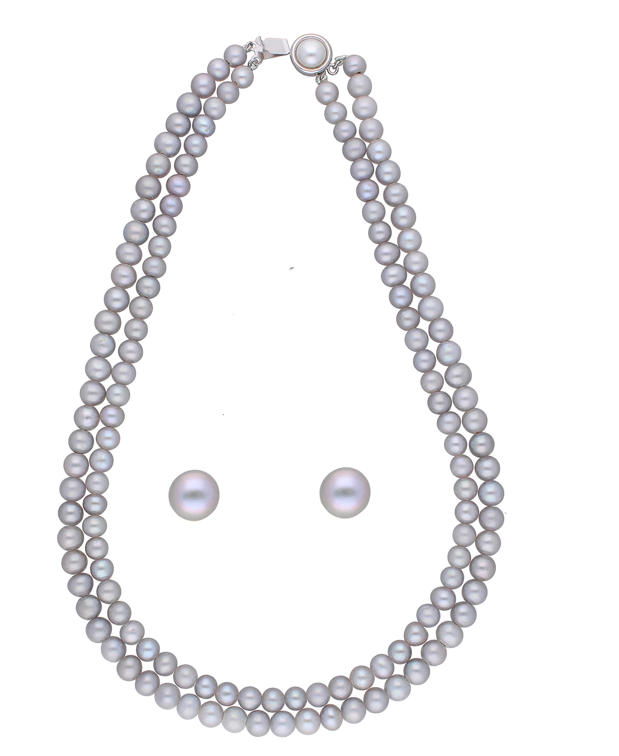 Everlasting Pearl & Silver Pendant for Women & Girls | Grey Round AA Freshwater Pearls 4-6MM | 18-20 Inches Length | Unique Pearl Jewellery Set by Sri Jagdamba Pearls-image-8