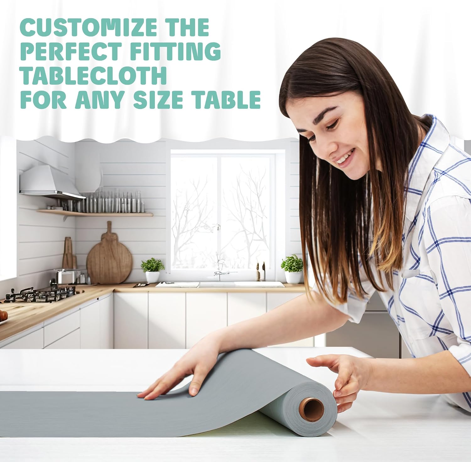 Tablecloth Roll – 54" X 110' Silver Premium Plastic Table Cloths with Cutter Box - Cut to Size - Decorative Rectangle Table Cover Smooth Tablecloth - Disposable Table Cloths for Parties, Weddings. image 3