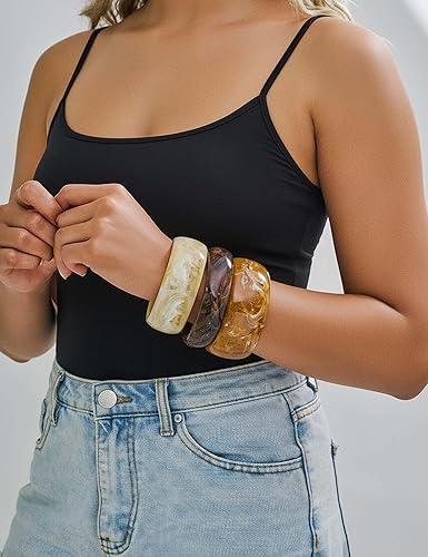 Miniatura 5 de Pulsera de resina gruesa para mujer, estilo vintage, de resina de carey, juego de pulseras anchas de acetato, pulsera acrílica, joyería de