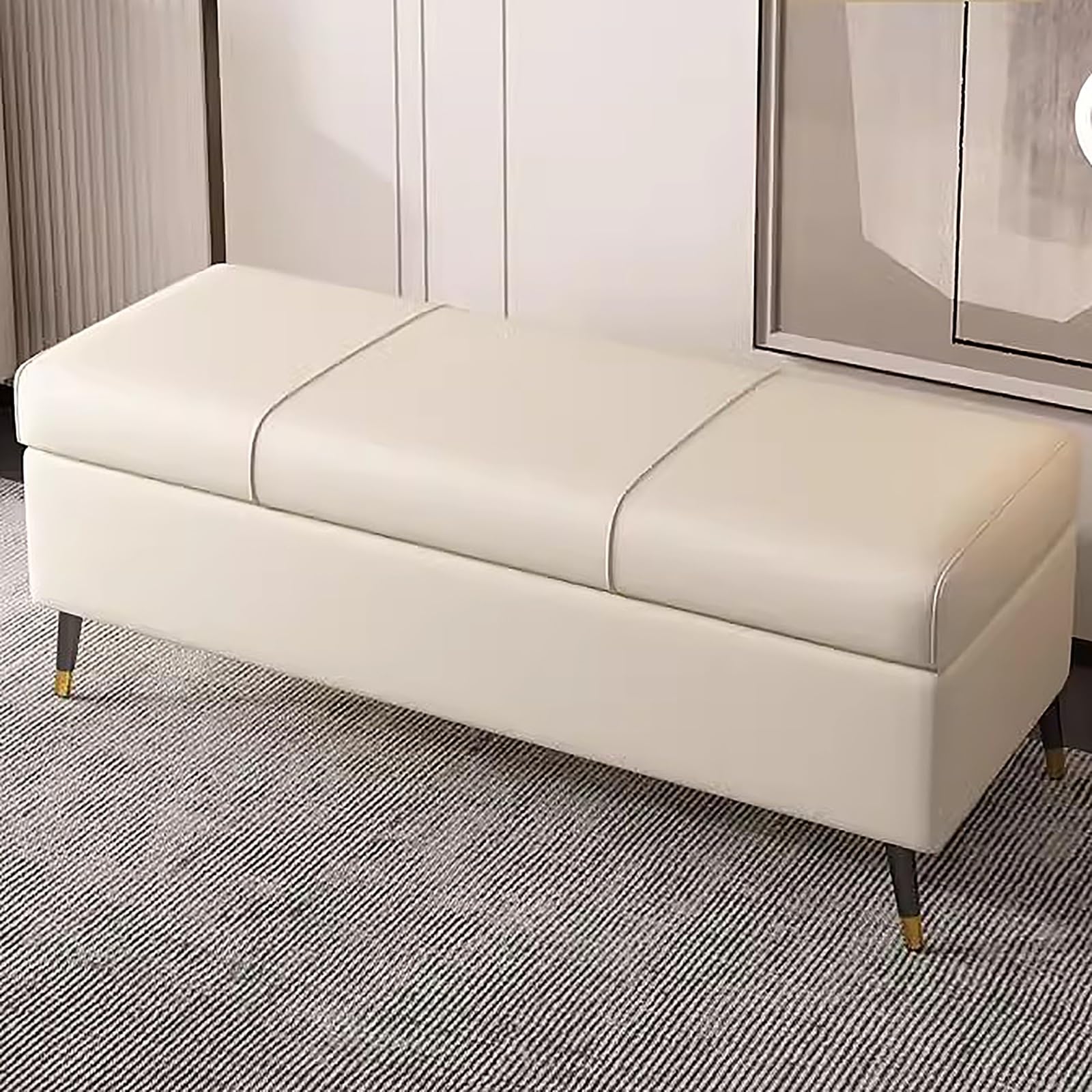 Banc ottoman en cuir synthétique meuble de rangement entrée 80cm