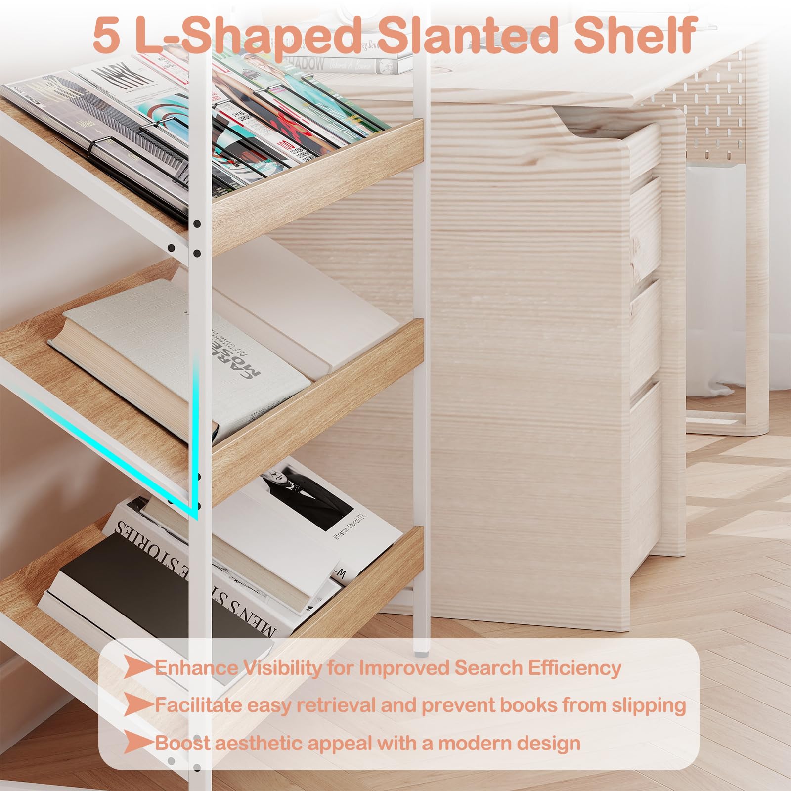 GIANTEX Bibliothèque à 6 niveaux, étagère de livres avec étagères inclinées et cadre en métal robuste, 90 x 30 x 161 cm, kits anti-retournement, étagère de rangement pour salon, chambre (naturel)