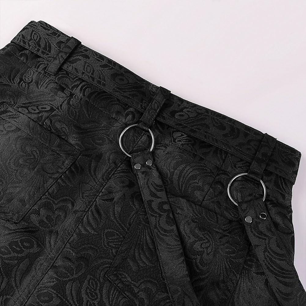 Jacquard Steampunk - Media falda escocesa medieval gótica para hombre, falda escocesa con frente abierto (XL, negro)