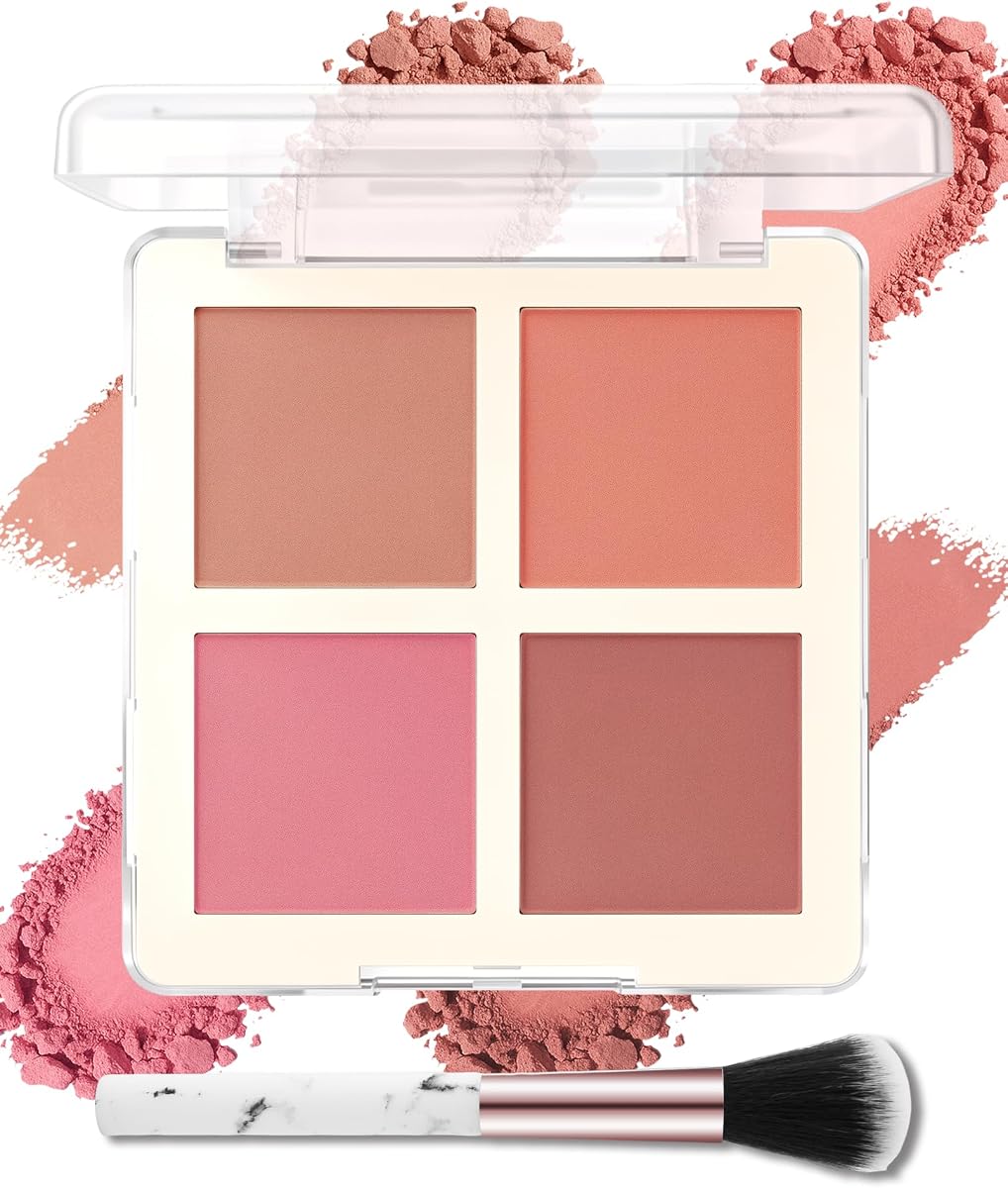 Blush Palette for Cheeks, Pink Orange Contour Powder Blusher Kit for Women | Matte Face Blush Palette with Brush,4Colors Long Lasting Facial Blushes, Thanksgiving Christmas Makeup Set for Women Girl-Y1