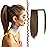 FESHFEN Straight Ponytail Extension 16 inch Natural Long Ponytails Wrap Around Clip in Pony Tail Hair Piece Synthetic Hairpieces for Women, Brown mix Auburn