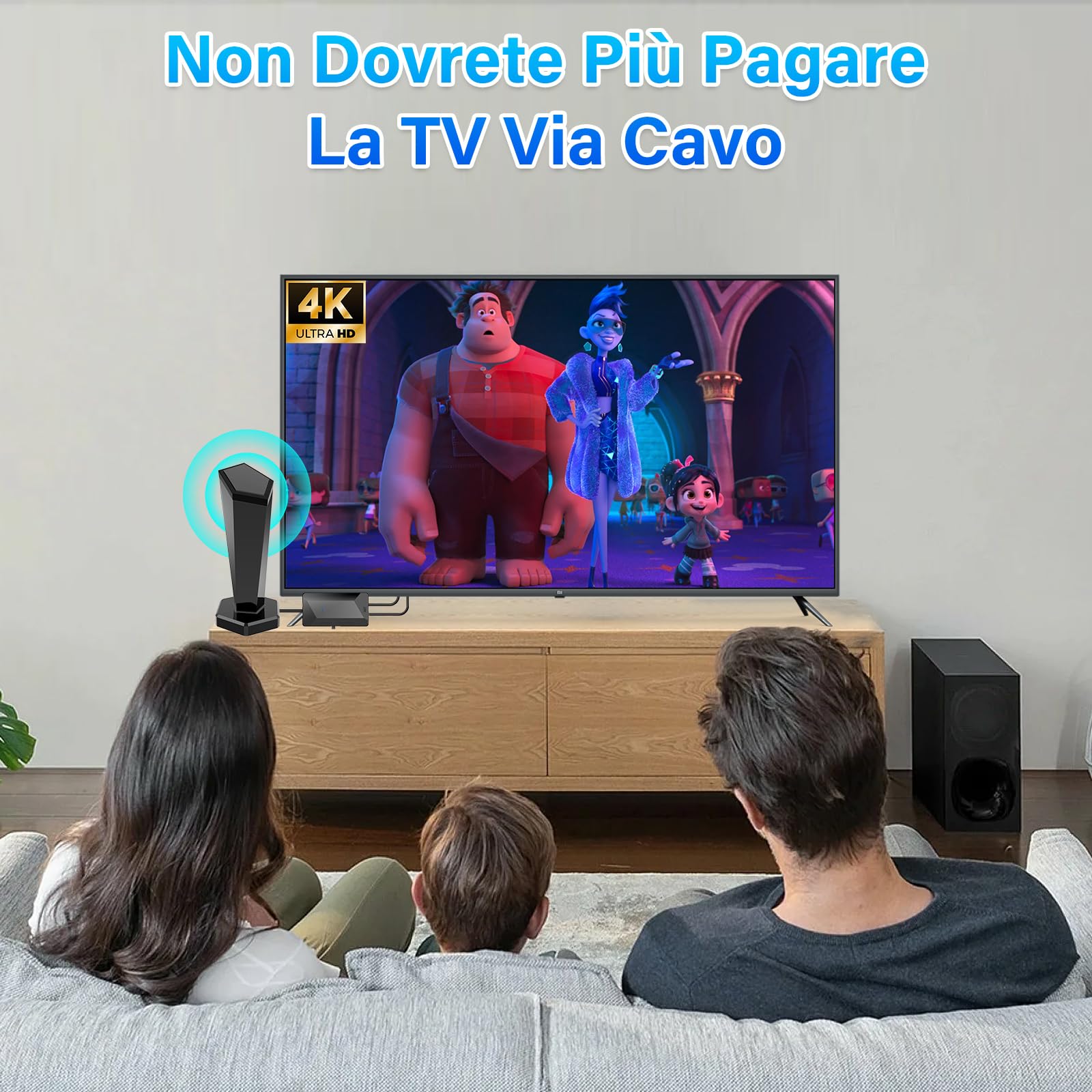 Antenna TV Interna Amplificata 2025 - Ricezione 4K/1080p, 360°, Con Base Magnetica, Cavo 3m - Foto 2