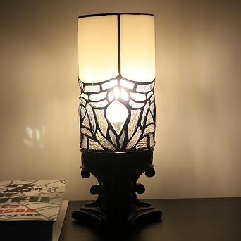 Small Tiffany Table Lamp Mini Stained Glass Desk Lamp White Bending Style