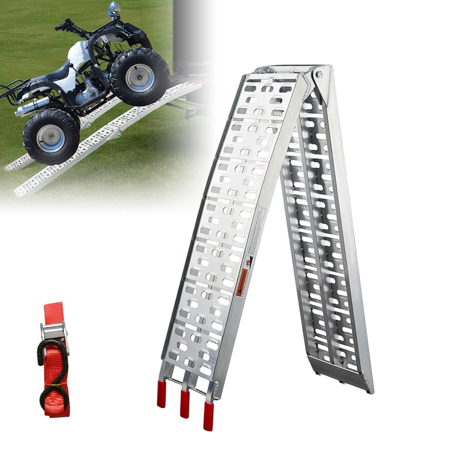 Rampa di carico pieghevole, 340 kg, rampa di carico antiscivolo, in acciaio zincato, rampa di carico per auto, rampa di carico adatta per moto, ATV, quad, auto, tosaerba e più leggera, 226 cm