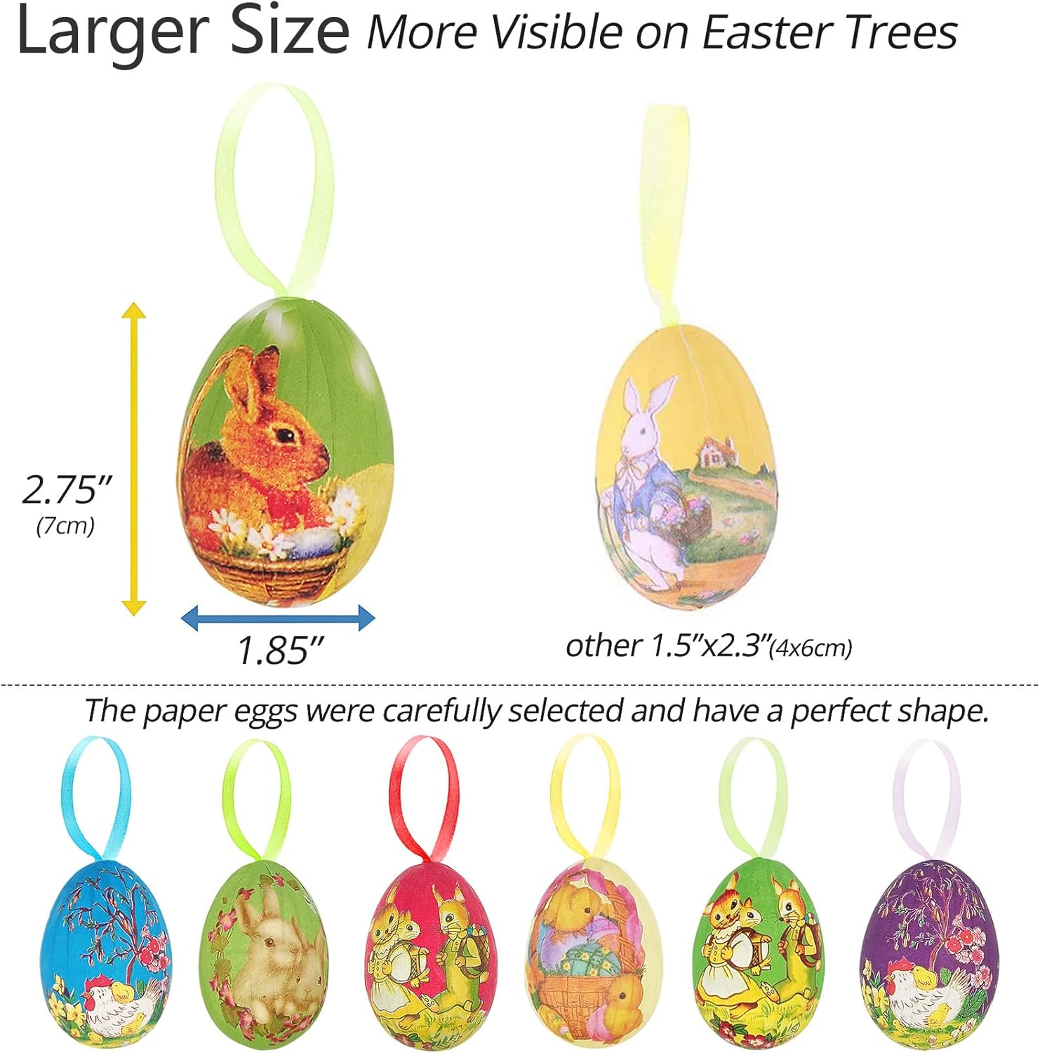12pcs Vintage Style Paper Mache Foam Egg Hanging Ornaments Easter Decoration