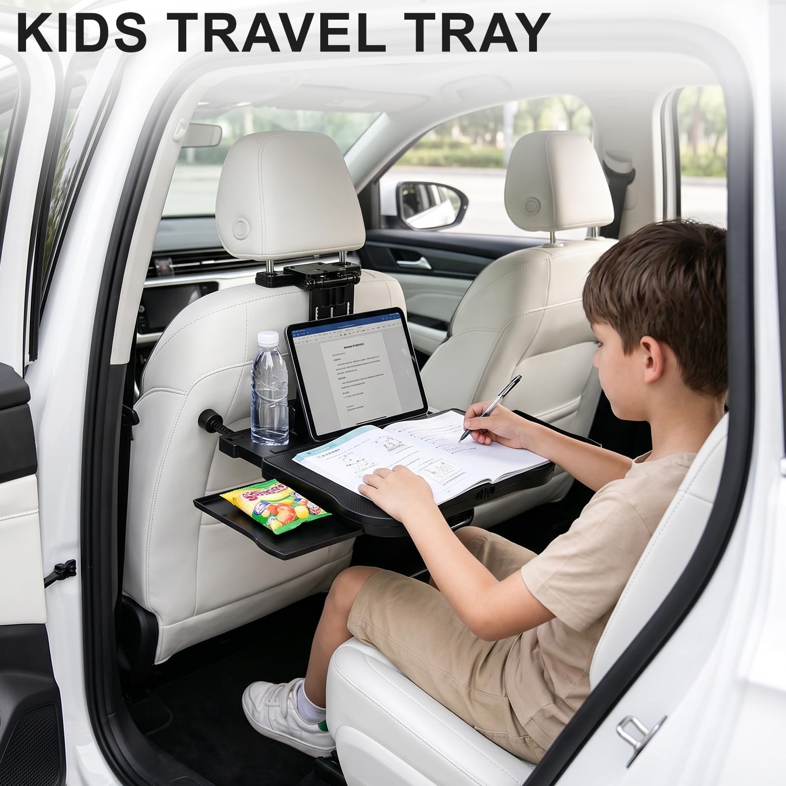 Mesa de Asiento Trasero para Coche, Mesa Portátil para el Asiento del Coche con Portavasos y Soporte para el Móvil, Mesa Multifuncional Plegable, Capacidad de Carga de 15-20 kg