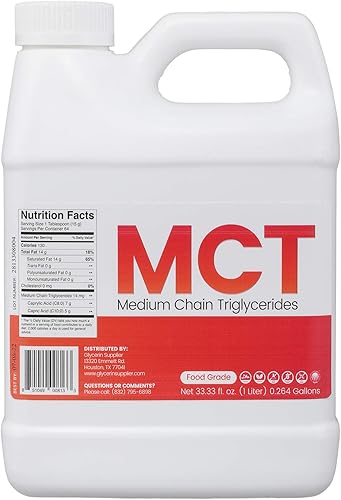 Miniatura 1 de Aceite MCT - 1 litro (33.33 onzas) de grado alimenticio, sin OMG, halal, vegano - derivado de palma sostenible - para tinturas, nutrición deportiva,