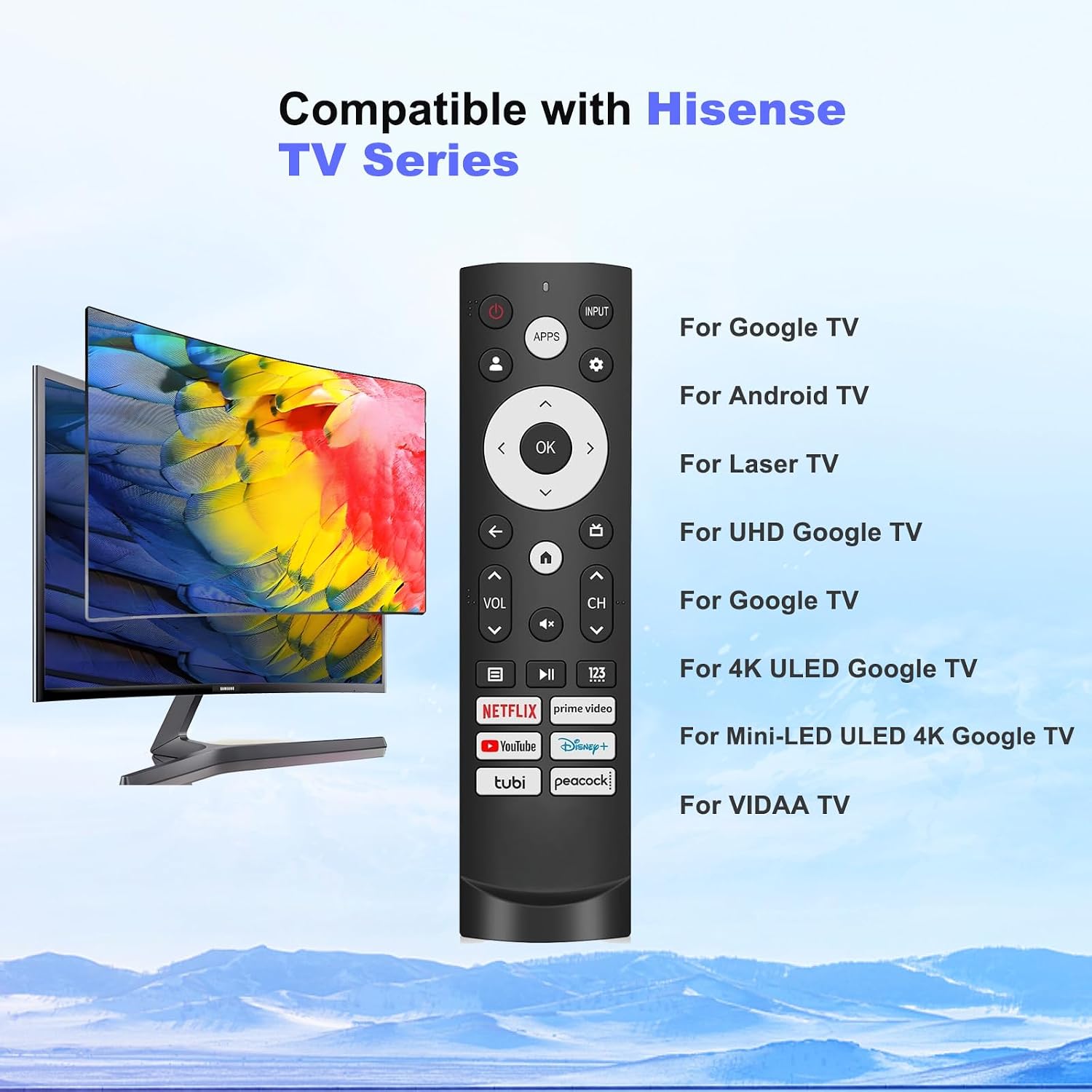 (Pack of 2) ERF3M90H Replacement Remote Control for Hisense Smart Google TV Series,for UHD 4K ULED Google TVs 65U8H 75U6H 75U8H 75A68H 55U7G,for Mini-LED ULED 4K TV Series（No Voice） image 3