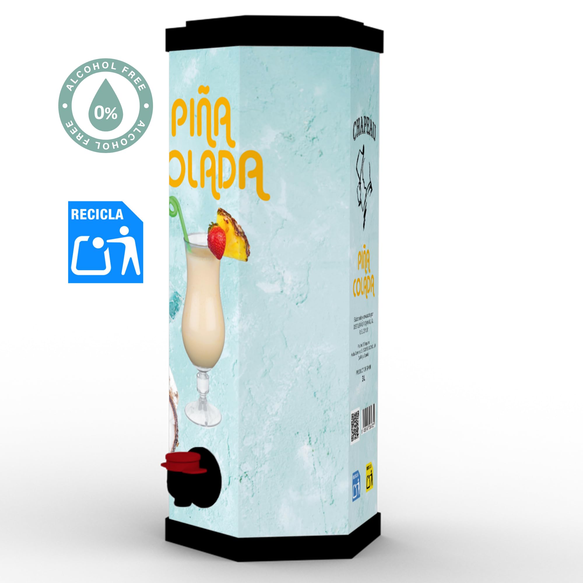 Piña Colada SIN ALCOHOL CHAPEAU – El sabor del Caribe, sin consecuencias | 3 L. Bag in Box Hexagonal | Sin azúcar añadido | Ideal para embarazadas, conductores y gente con buen gusto