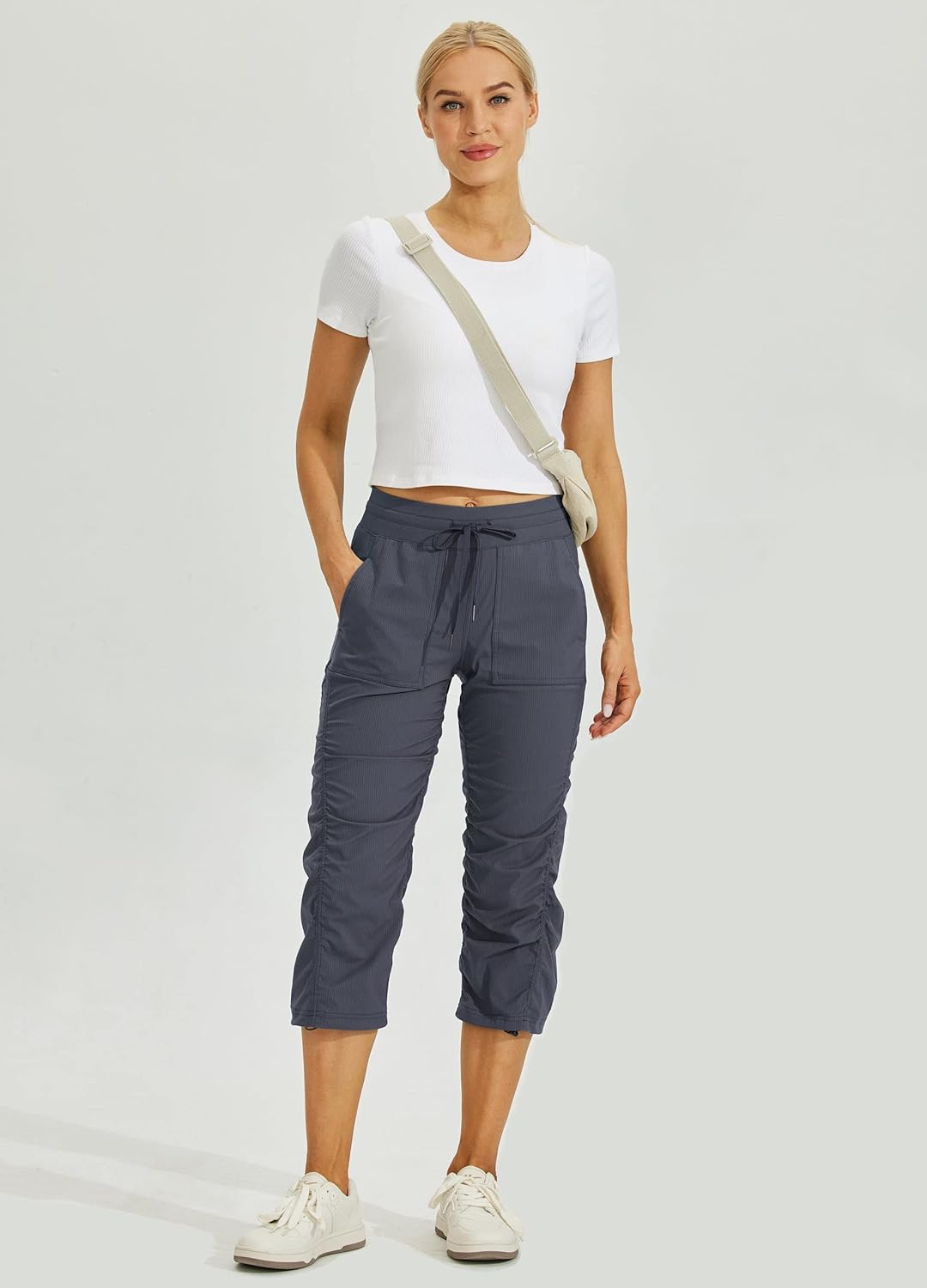 Willit Women's Quick-Dry Capris Travel Pants Lightweight Striped Woven Hiking Workout Casual Pants with Pockets - Image 6