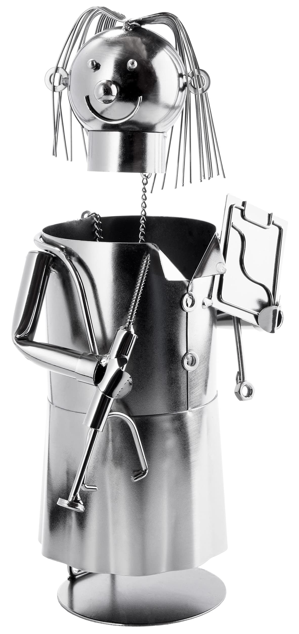 Brubaker Portabottiglie Dottore - Portabottiglie Scultura in Metallo - 20 cm - Regalo di Vino per Pazienti Specialisti Studenti di Medicina per Studio - con Biglietto D'Auguri