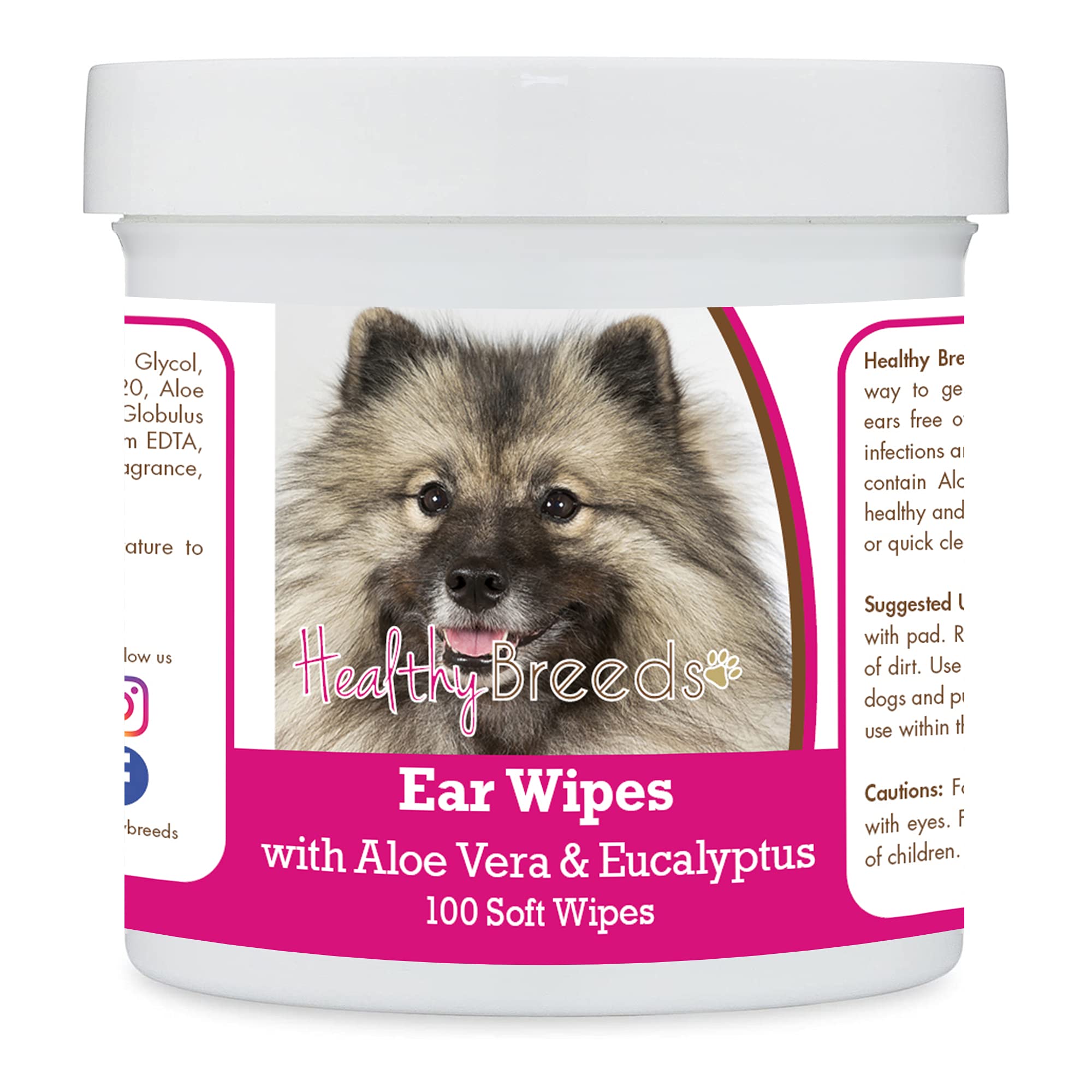 Healthy Breeds Keeshonden Ear Cleaning Wipes with Aloe &amp; Eucalyptus for Dogs 100 Count