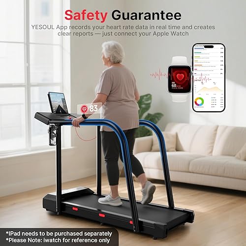 Miniatura 3 de Yesoul Walking Treadmill for Seniors with Long Handrails  4 Major Safety Protections, Emergency Stop Button, Treadmill for Home 300 lbs Capacity,