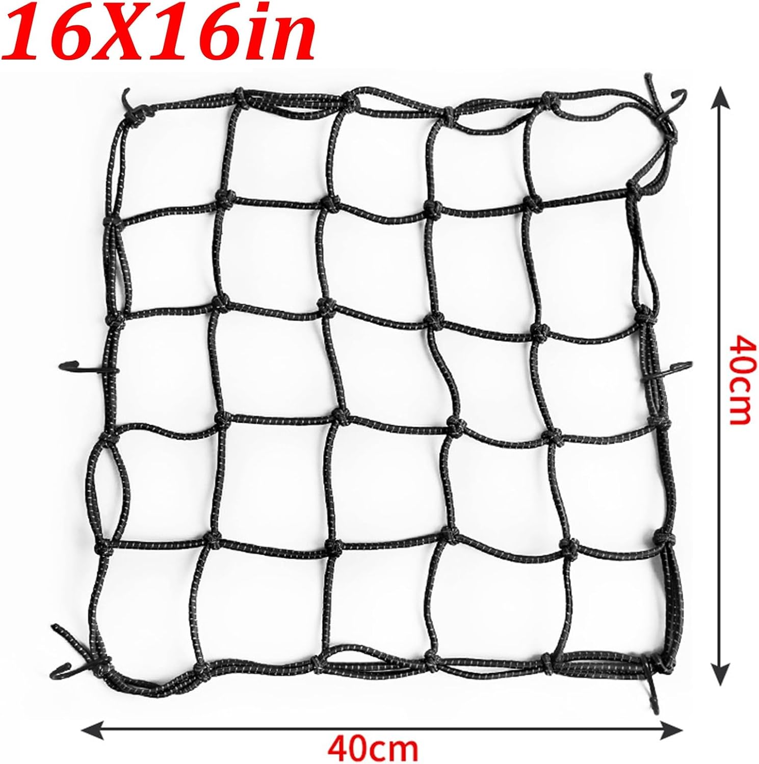 2Pcs Motorcycle Cargo Net, 16X16in High Elastic Cargo Net with 6 Adjustable Hooks, Black Bungee Luggage Nets for Helmet Cargo Courier Package Pet Box, Car Motorcycle Ebike Electric Scooter Use(black)
