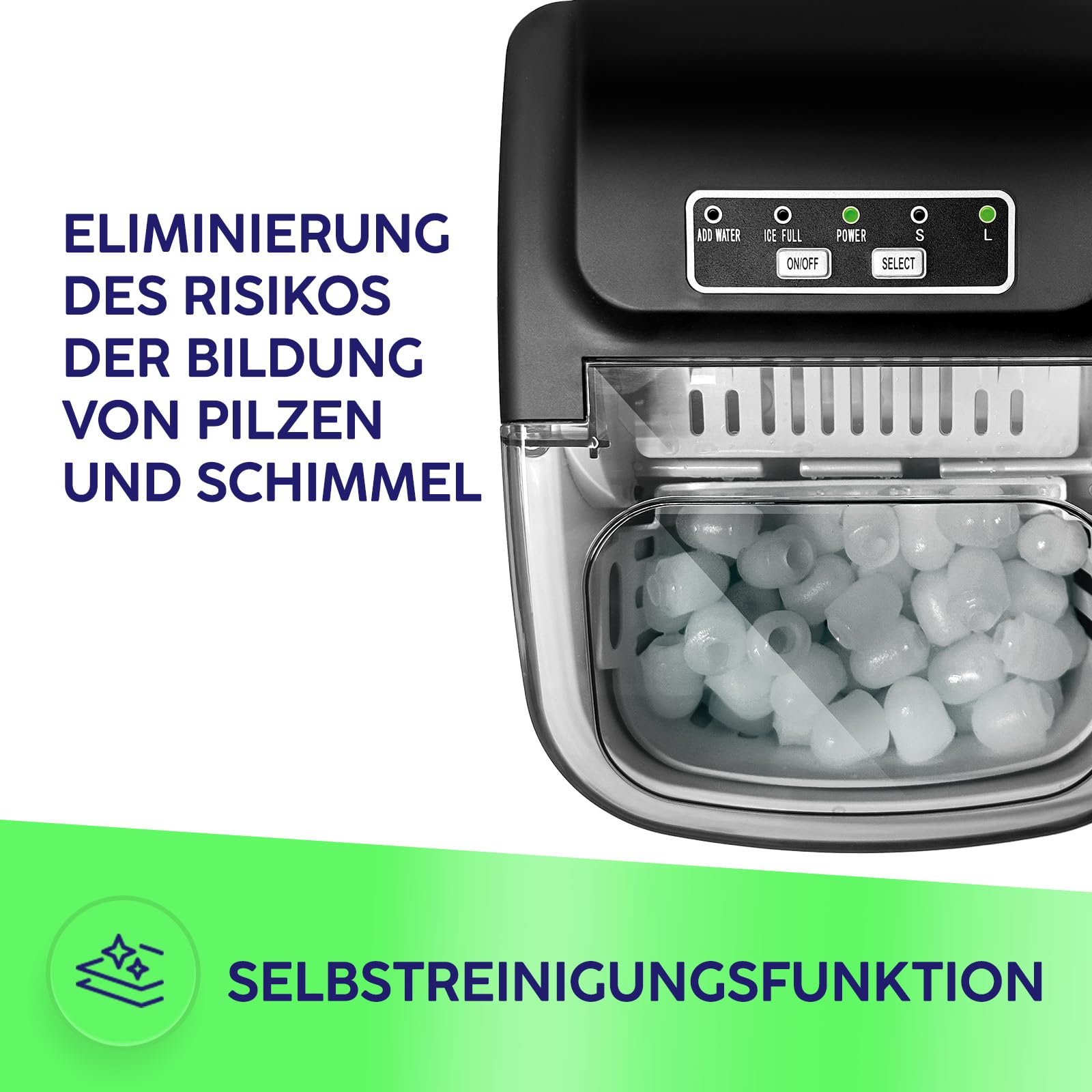 MPM Eiswürfelmaschine, 12 kg/24 h, 2 Größen, Selbstreinigung MKD-105
