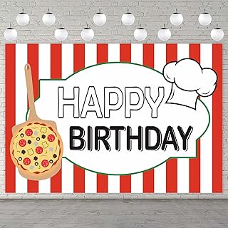 Pizza Happy Birthday Banner Decorations Backdrop Background Photo Booth Props Favors Supplies Cooking Delicious Food Theme Decor for 1st Birthday Pizza Party Baby Shower Photography