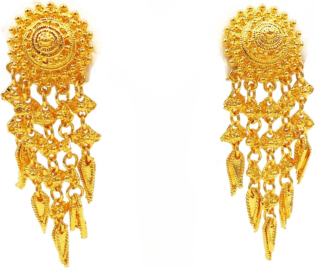 Lai Thai Dangle Earrings 23k 24k Thai Baht Yellow Gold Plated Filled Earrings Design From Thailand, Thai Dress, The Wedding, Thai Events, Women Jewelry (E-205)