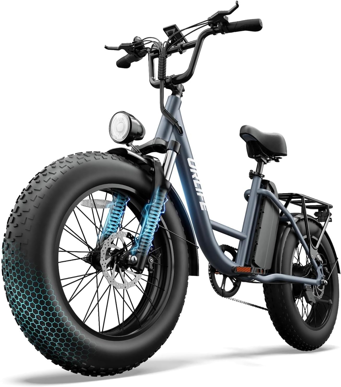 URLIFE 20" x 4.0 E Bike, Fatbike mit 48V 15,6Ah Abnehmbarem Akku, Vorderradfederung Farbigem LCD-Display, 7 Gängen, bis zu 110 km Reichweite, Elektrisches Mountainbike für Erwachsene (Grau)