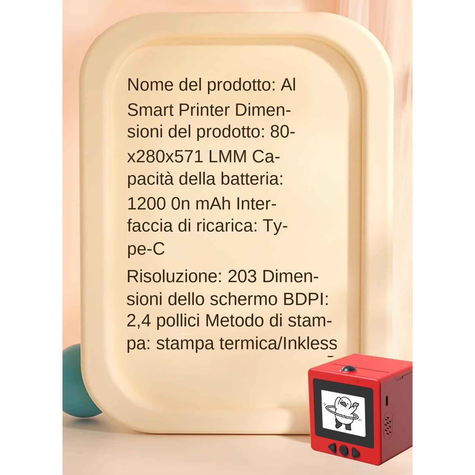 Stampante Per Adesivi - Scatola Di Stampa Portatile Senza Inchiostro Ad | Attivazione Vocale AI, Stampante Per Etichette Con Schermo Di Visualizzazione Per La Scuola Sul Posto Di Lavoro A Casa | Disp