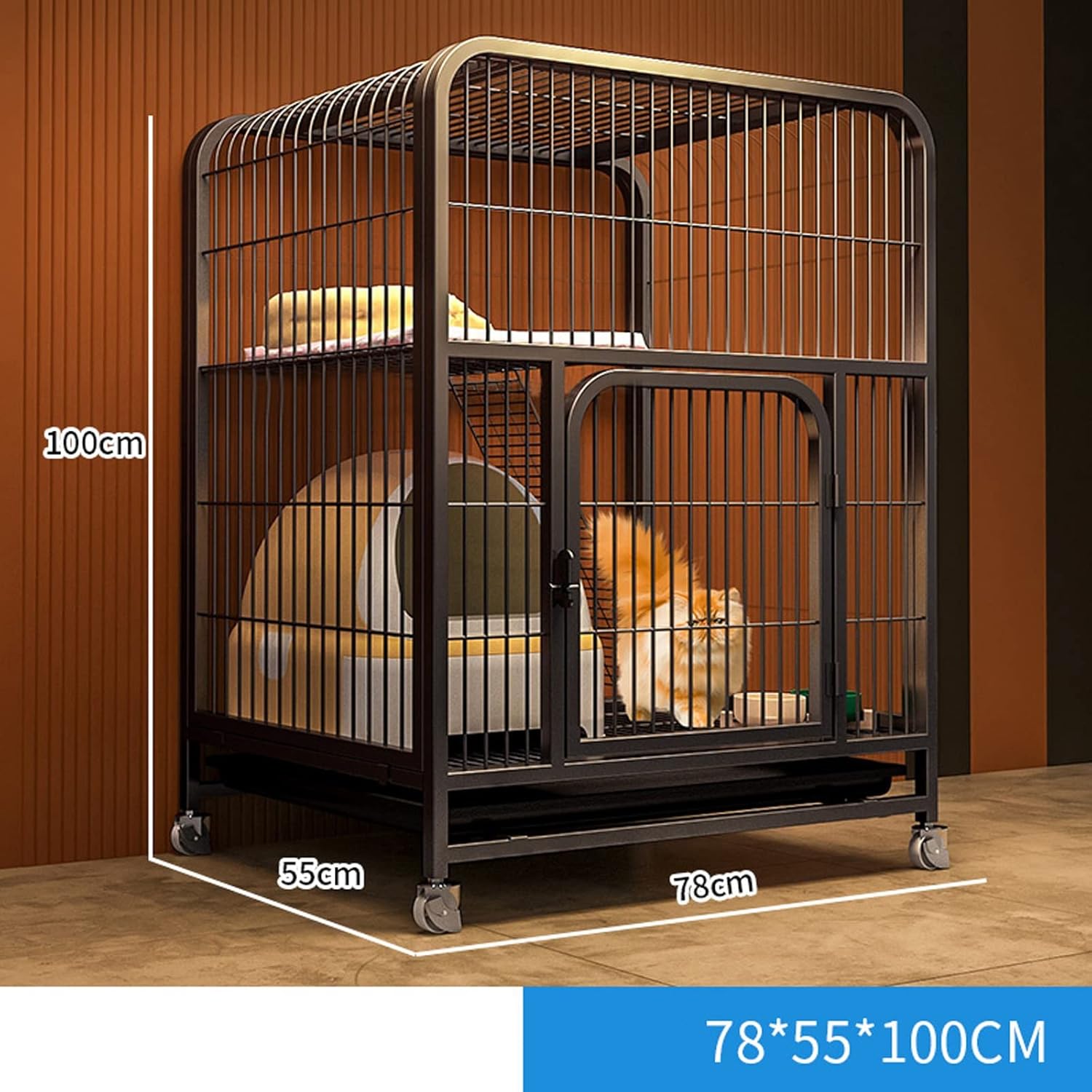 Cat Cage Metal Cat Playpen Pet Crate with Tray Small Animal Enclosure with 4 Swivel Casters Collapsible Metal Cat Kitten Ferret Kennels Large Exercise Place (Black B)