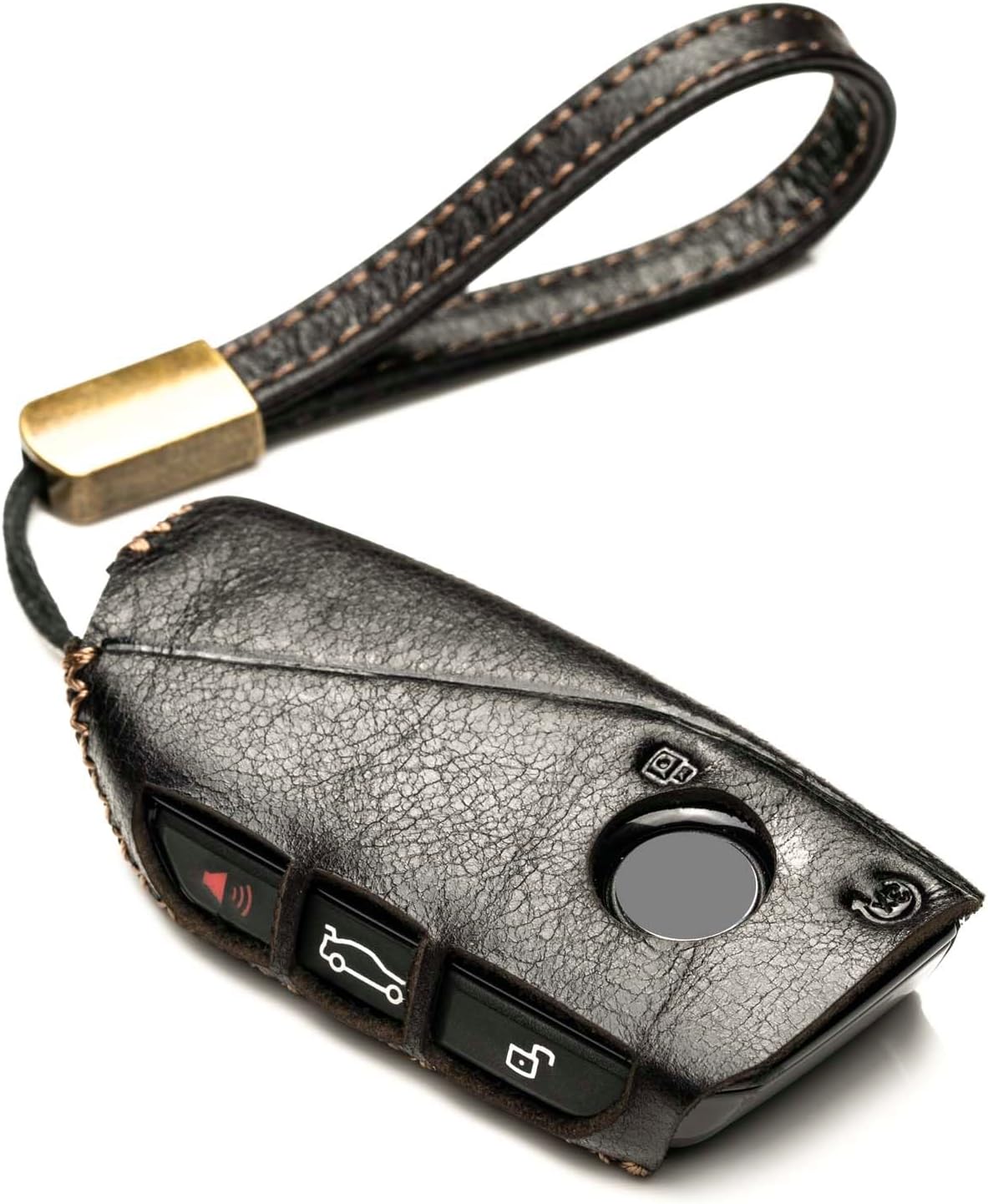 Vitodeco Premium Leather Key Fob Case Compatible with BMW X5, BMW X6, BMW X2, BMW i5 2024-up, BMW X7, BMW X1, BMW 3 Series, BMW 7 Series, BMW iX, BMW i4, BMW i5, BMW i7 2023-up (4-Button, Black)