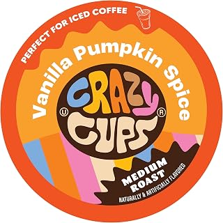 Crazy Cups Flavored Coffee Pods, Vanilla Pumpkin Spice Coffee, Single Serve for Keurig K Cups Machines, Hot or Iced Medium Roast In Recyclable Pods, 22 Count