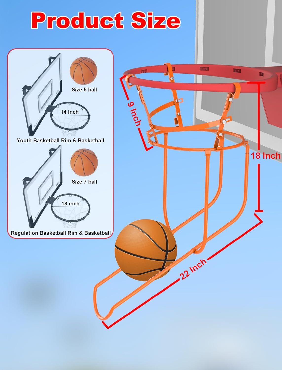 Rotatable Basketball Return Attachment: Heavy Duty Basketball Rebounder with Stable Large Hooks Set for 14"-18" Rim Baskets - Training Accessories for Shooting Practice Outdoor & Indoor